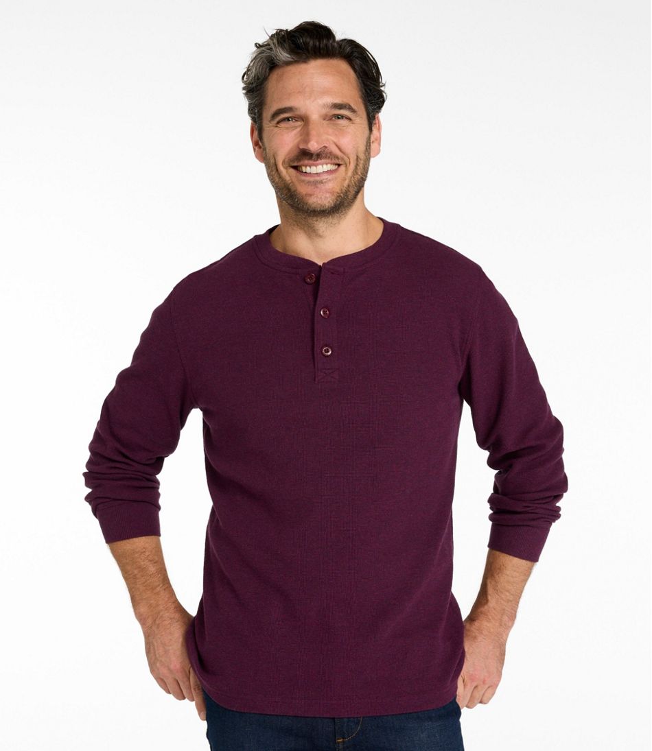 L.L.Bean | Men's Unshrinkable Mini-Waffle Henley, Long-Sleeve Traditional Fit