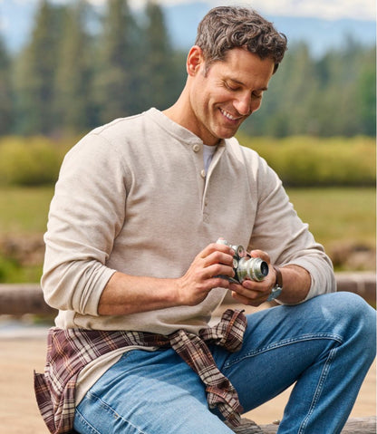 L.L.Bean | Men's Unshrinkable Mini-Waffle Henley, Long-Sleeve Traditional Fit