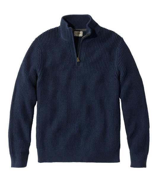 L.L.Bean | Men's Organic Cotton Waffle Sweater, Quarter Zip
