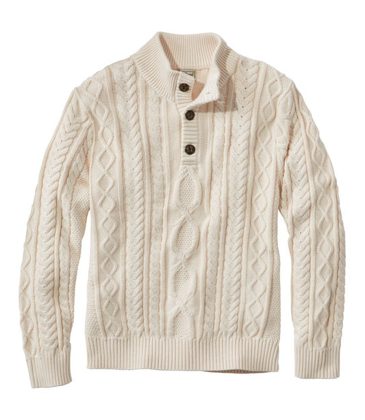 L.L.Bean | Men's Bean's Heritage Soft Cotton Fisherman Sweater, Button-Mock