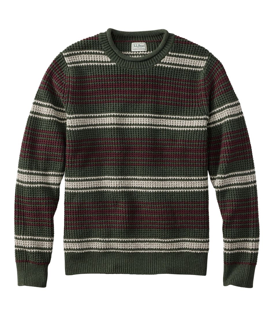 L.L.Bean | Men's Organic Cotton Waffle Sweater, Rollneck Crew, Stripe