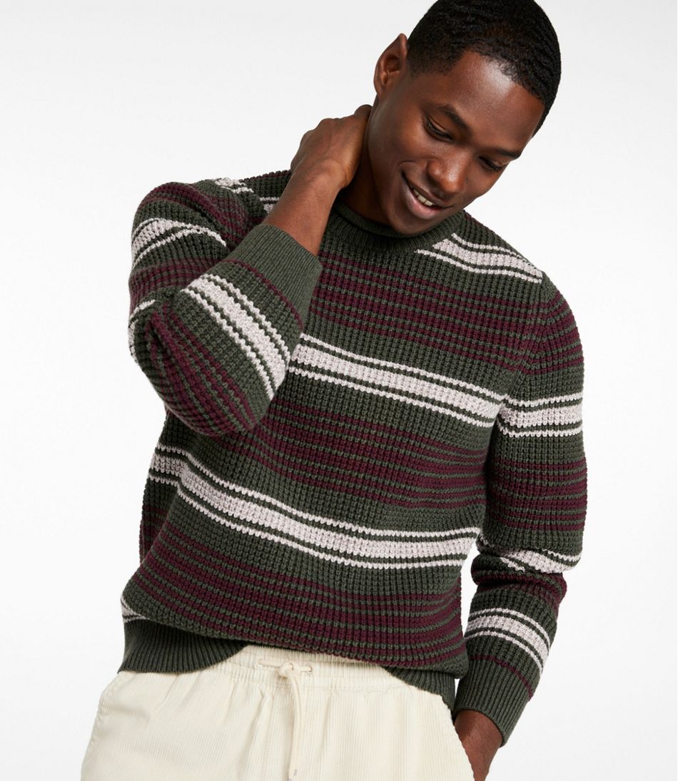 L.L.Bean | Men's Organic Cotton Waffle Sweater, Rollneck Crew, Stripe
