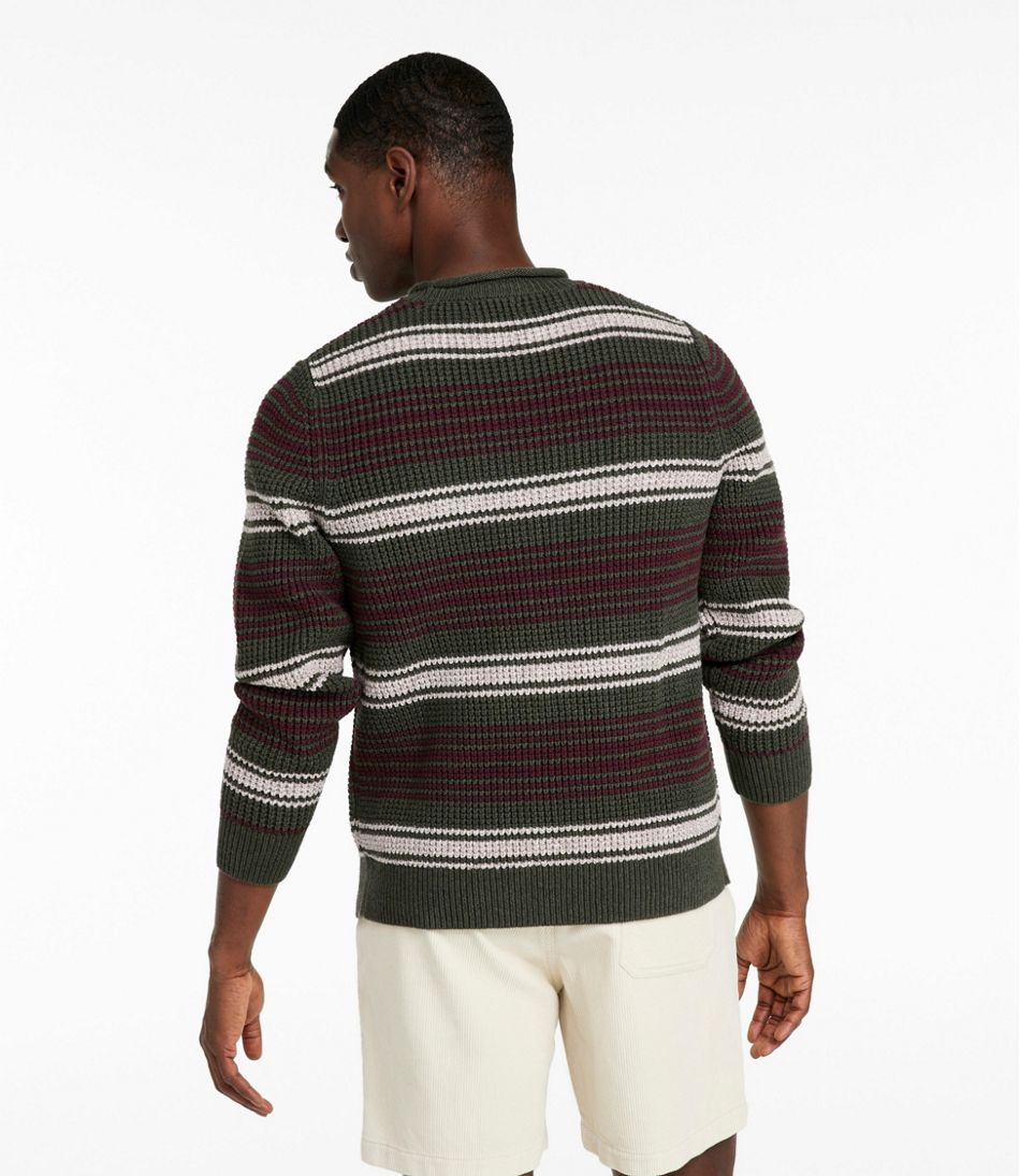 L.L.Bean | Men's Organic Cotton Waffle Sweater, Rollneck Crew, Stripe