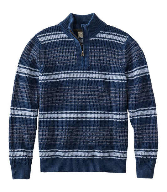 L.L.Bean | Men's Organic Cotton Waffle Sweater, Quarter Zip, Stripe