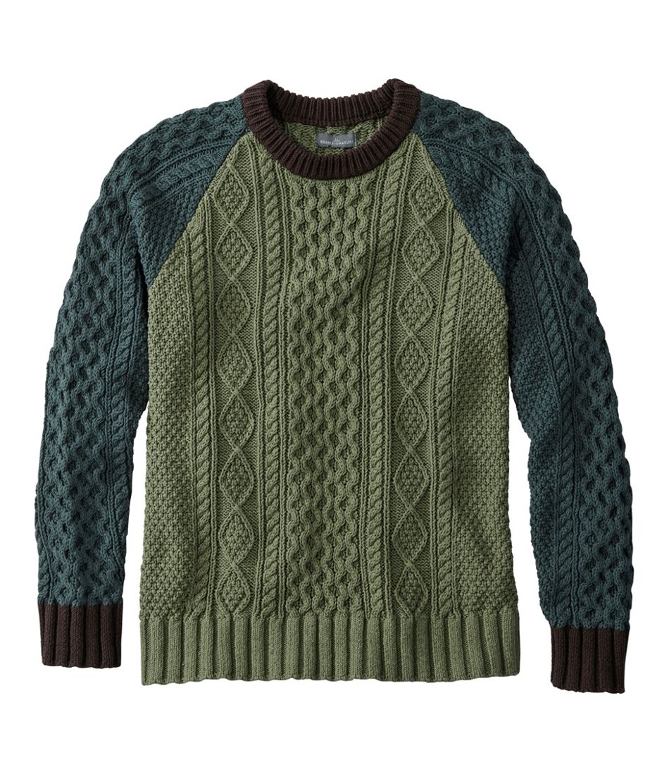 L.L.Bean | Men's Signature Cotton Fisherman Sweater, Crewneck, Colorblock
