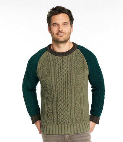 L.L.Bean | Men's Signature Cotton Fisherman Sweater, Crewneck, Colorblock