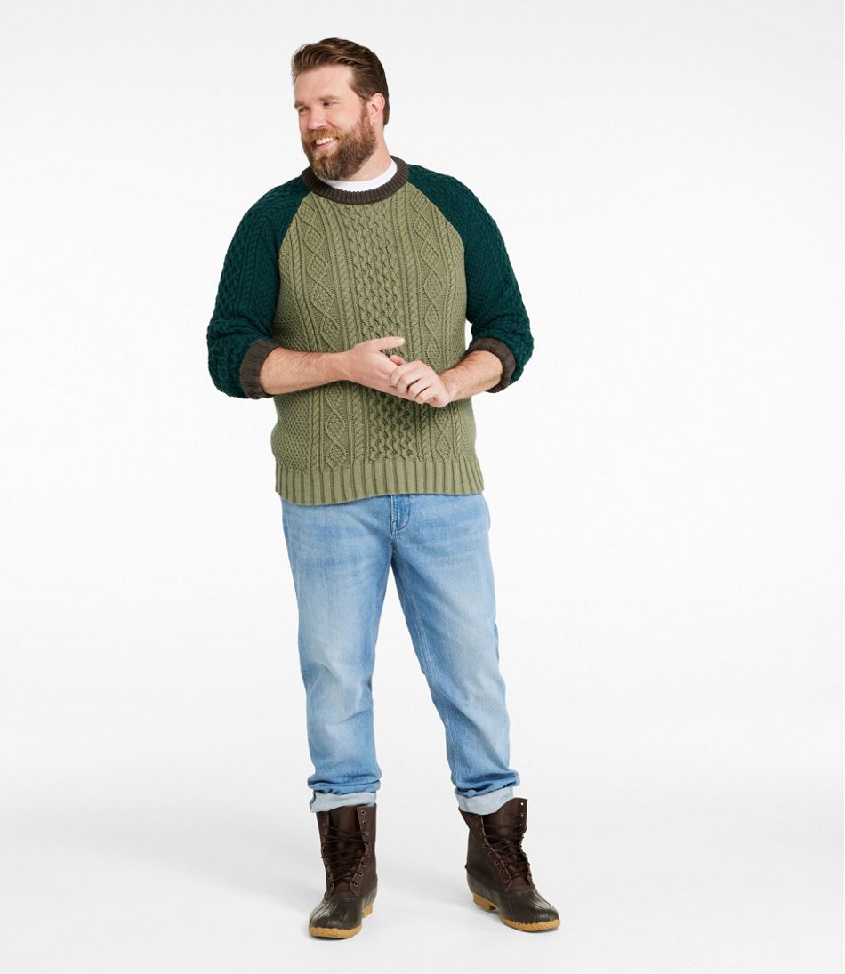 L.L.Bean | Men's Signature Cotton Fisherman Sweater, Crewneck, Colorblock