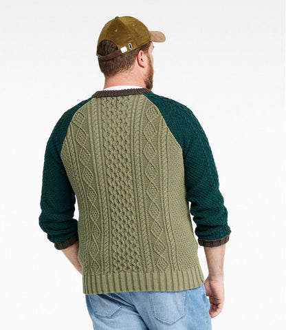 L.L.Bean | Men's Signature Cotton Fisherman Sweater, Crewneck, Colorblock