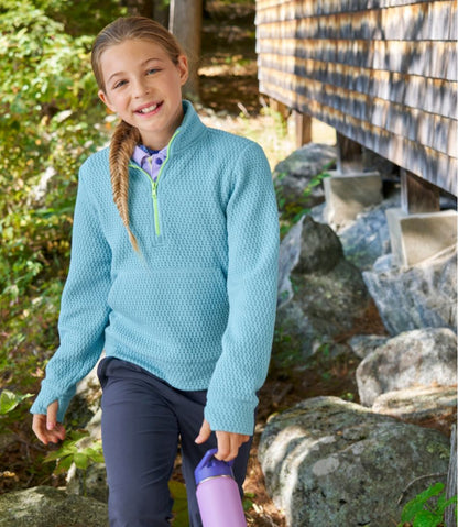 L.L.Bean | Kids' Ridgeknit Pullover, Glow-in-the-Dark Quarter-Zip