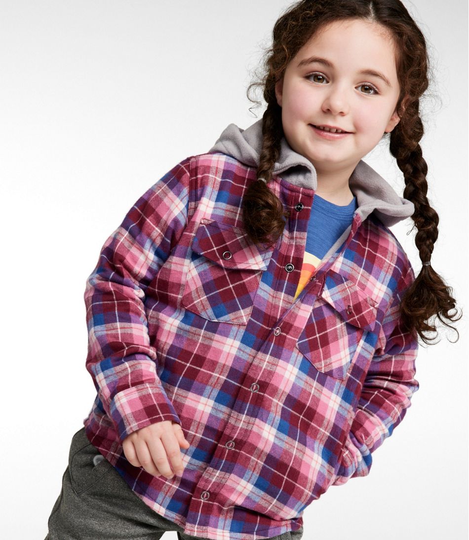L.L.Bean | Kids' Fleece-Lined Flannel Shirt, Hooded Plaid