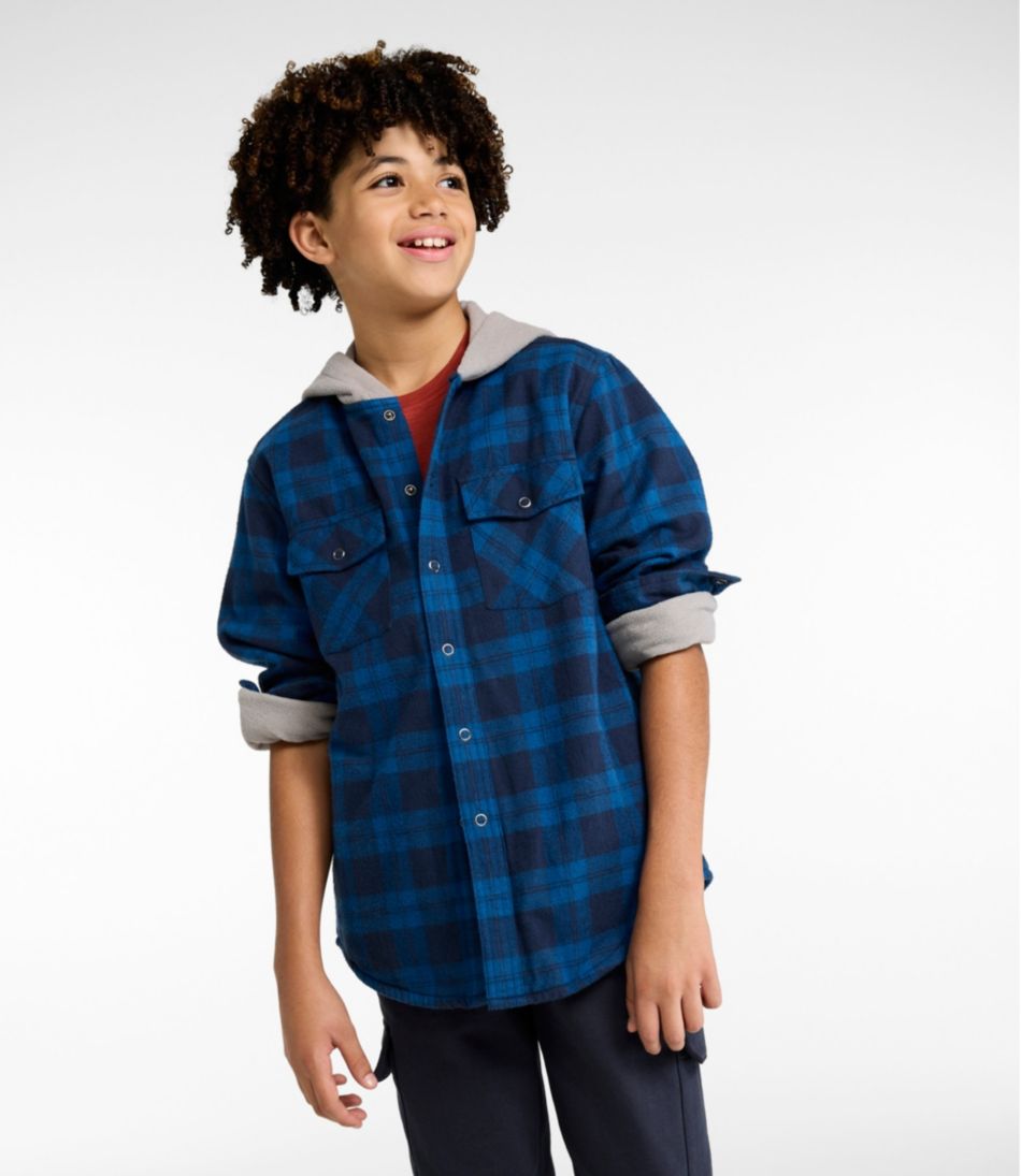 L.L.Bean | Kids' Fleece-Lined Flannel Shirt, Hooded Plaid