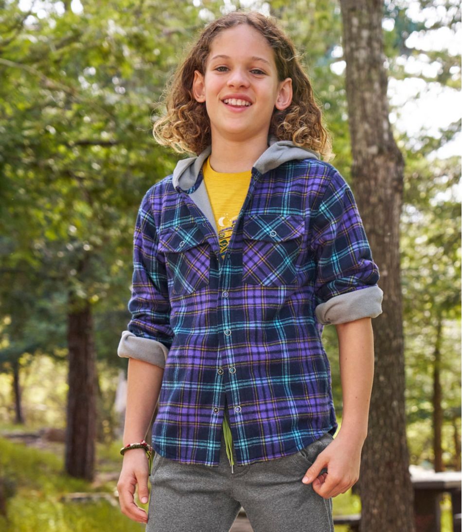L.L.Bean | Kids' Fleece-Lined Flannel Shirt, Hooded Plaid