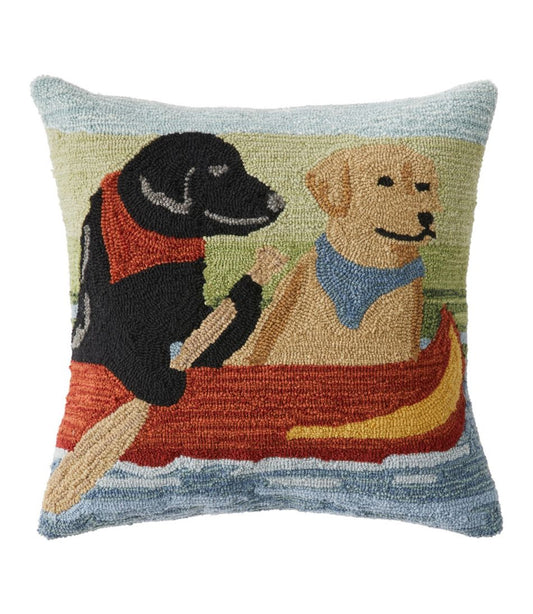 L.L.Bean | Indoor/Outdoor Hooked Pillow, Dogs in Canoe