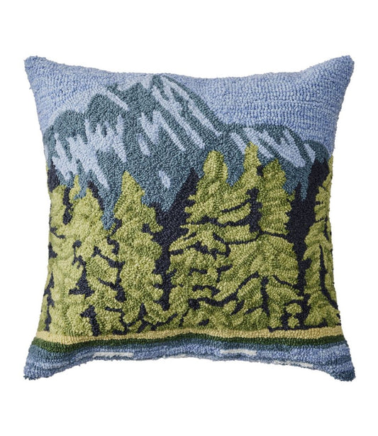 L.L.Bean | Indoor/Outdoor Hooked Pillow, Lakeside Mountain Scene