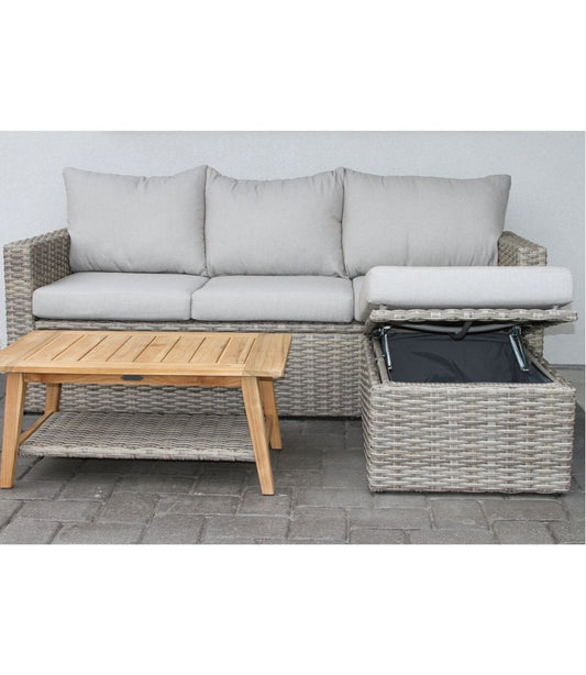 L.L.Bean | Wicker Storage Sofa and Teak Coffee Table Set