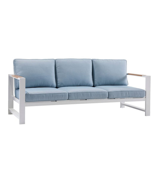 L.L.Bean | White Aluminum Deep Seating Sofa with Blue Cushions