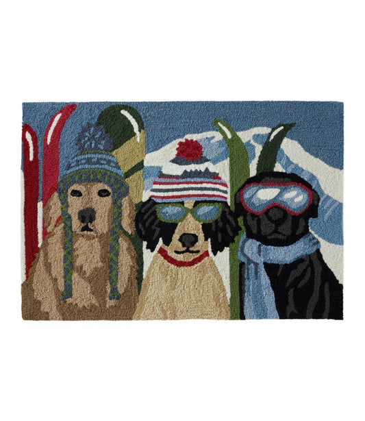 L.L.Bean | Indoor/Outdoor Vacationland Rug, Dogs Skiing