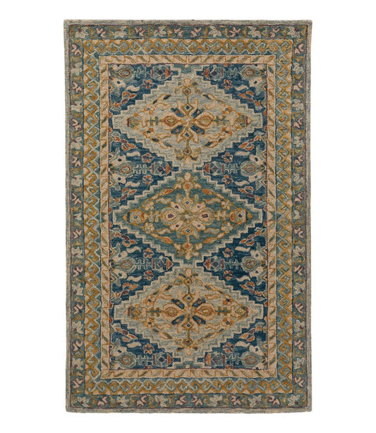 L.L.Bean | Bordered Medallion Wool Tufted Rug, Blue Multi