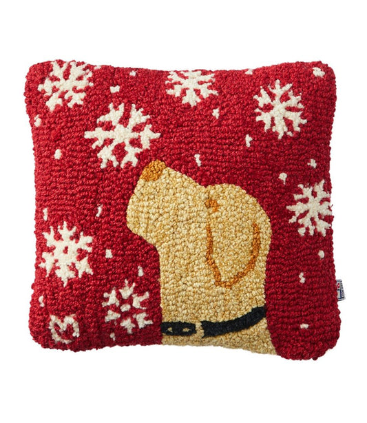 L.L.Bean | Wool Hooked Throw Pillow, Snowflake Yellow Lab, 14" x 14"