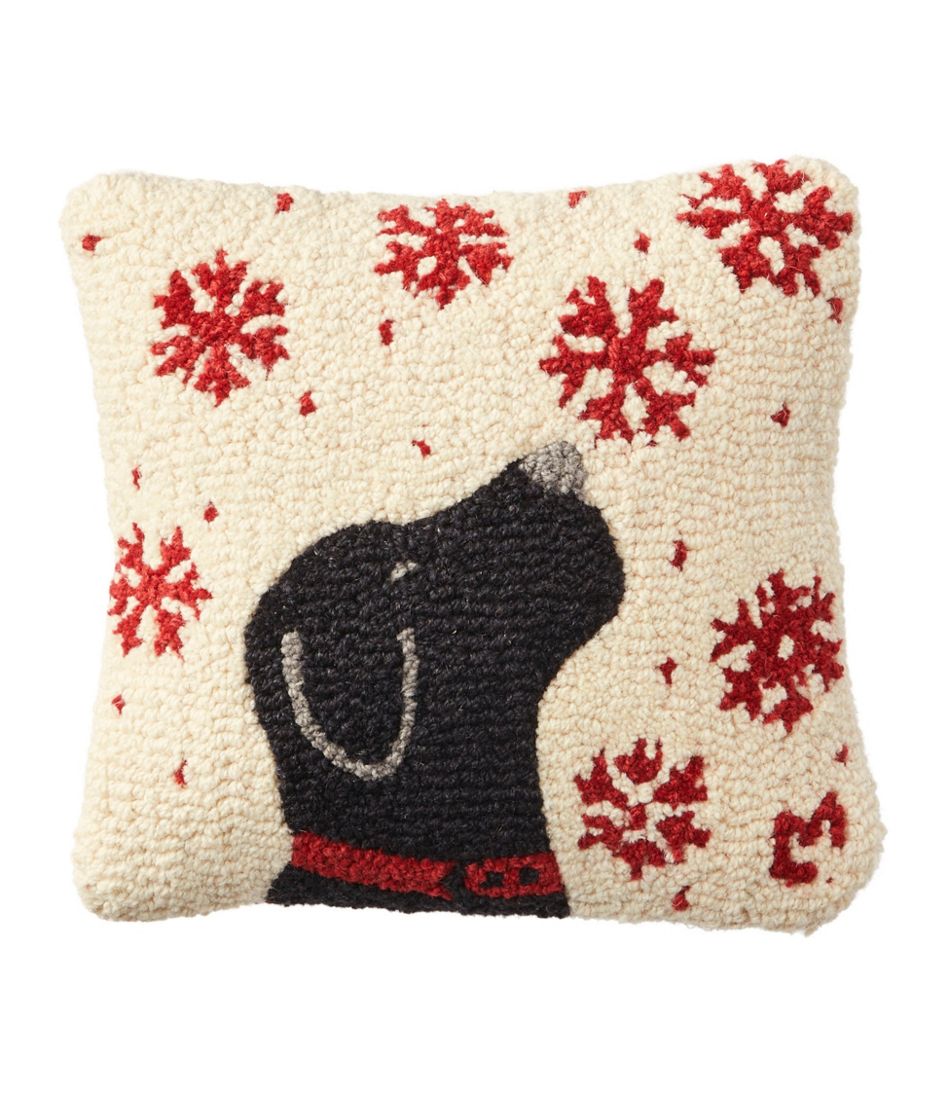 L.L.Bean | Wool Hooked Throw Pillow, Snowflake Black Lab, 14" x 14"