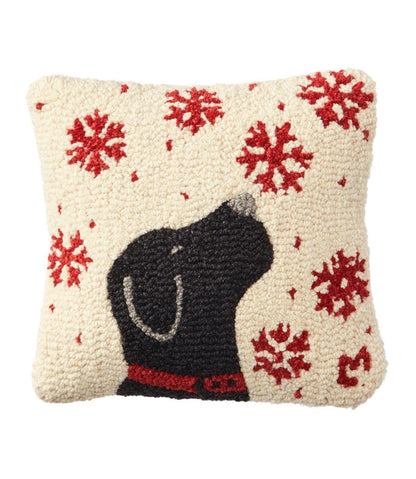 L.L.Bean | Wool Hooked Throw Pillow, Snowflake Black Lab, 14" x 14"