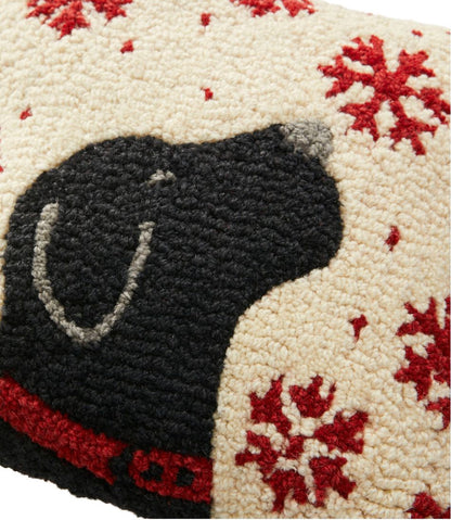 L.L.Bean | Wool Hooked Throw Pillow, Snowflake Black Lab, 14" x 14"