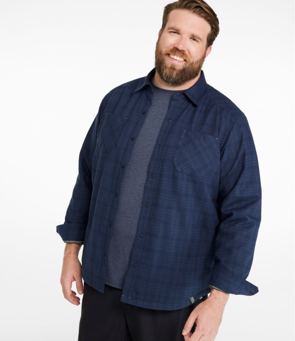 L.L.Bean | Men's Katahdin Performance Flannel Shirt-Jacket, Hi-Pile Fleece-Lined Solid